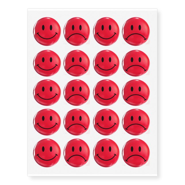 Red Happy & Sad Bi Polar Temporary Tattoos (Front)