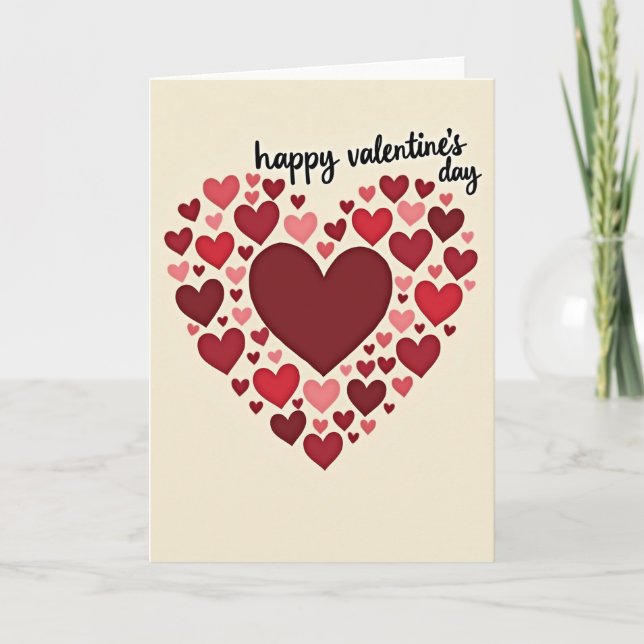Red Happy Valentines Day Hearts Card (Front)