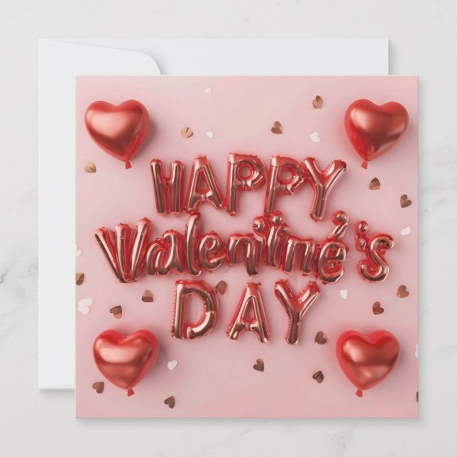 Red Happy Valentine's Day Modern 3D Design Holiday Card (Front)