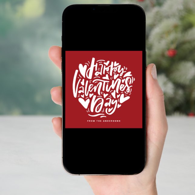Red Happy Valentine's Day Modern Calligraphy Holiday Card (Front Digital)