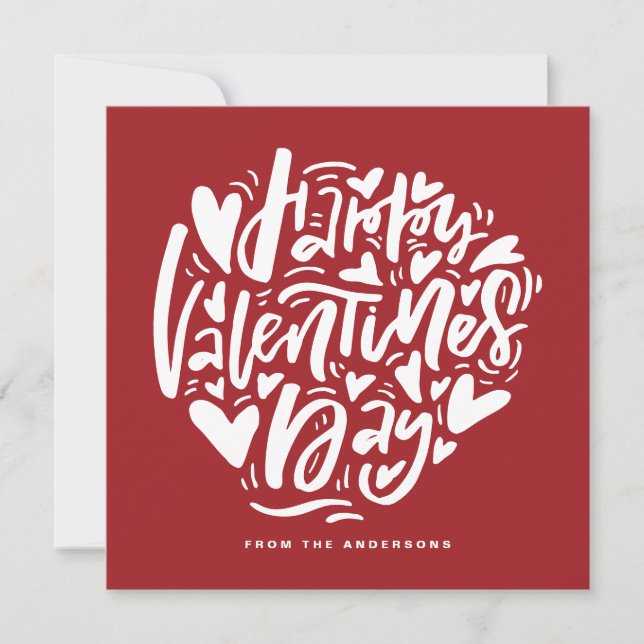 Red Happy Valentine's Day Modern Calligraphy Holiday Card (Front)