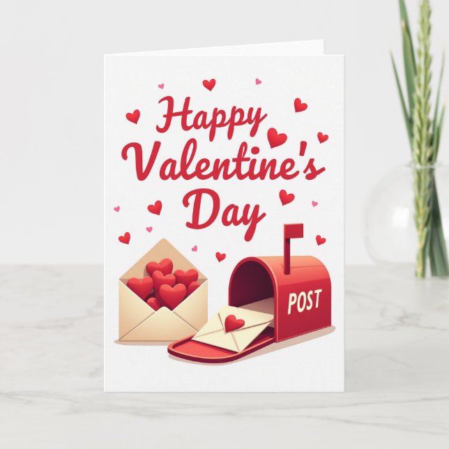 Red Happy Valentines Day Post Card (Front)