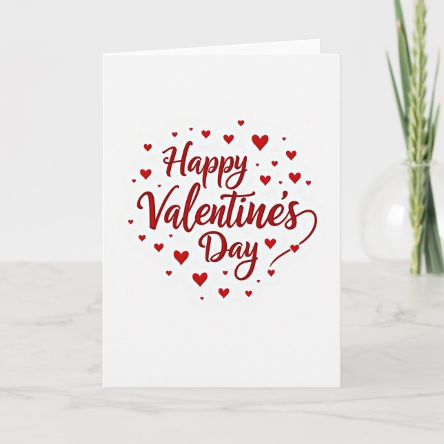 Red Happy Valentines Day Script Card (Front)