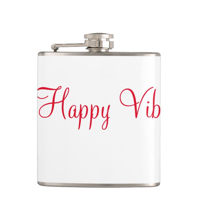Red happy vibes holiday simple minimal calligraphy flask (Front)