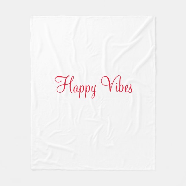 Red happy vibes holiday simple minimal calligraphy fleece blanket (Front)