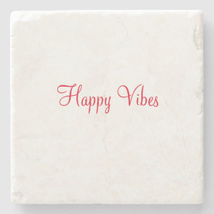 Red happy vibes holiday simple minimal calligraphy stone coaster
