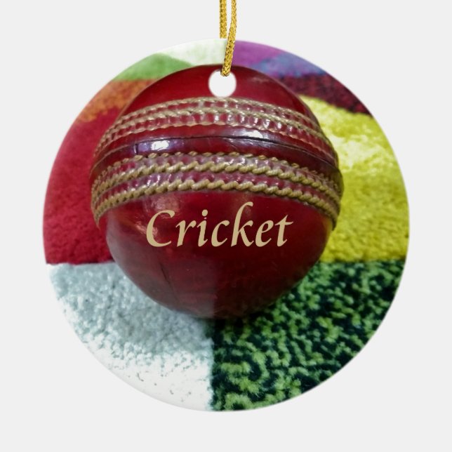 Red Hard Ball Glory Cricket Christmas Ornament Hol (Front)