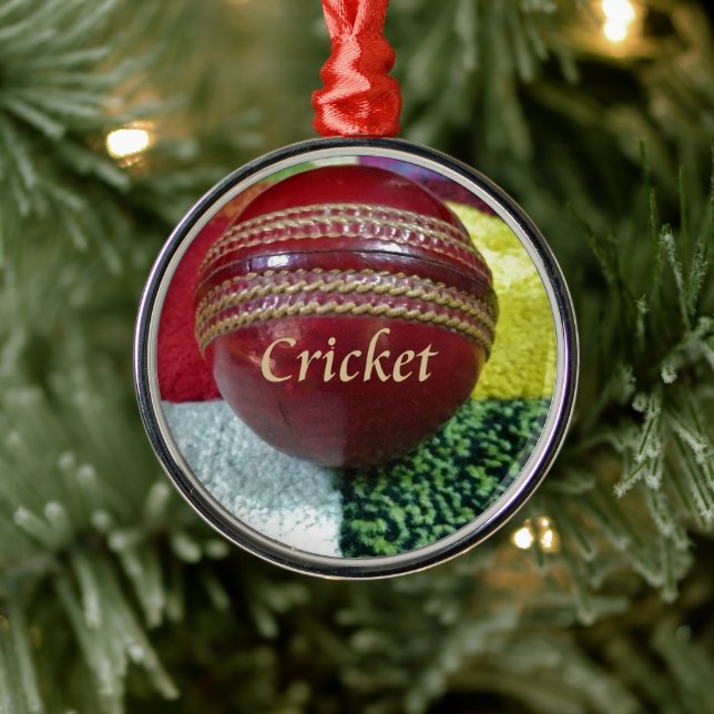 Red Hard Ball Glory Cricket Christmas Ornament Hol (Tree)