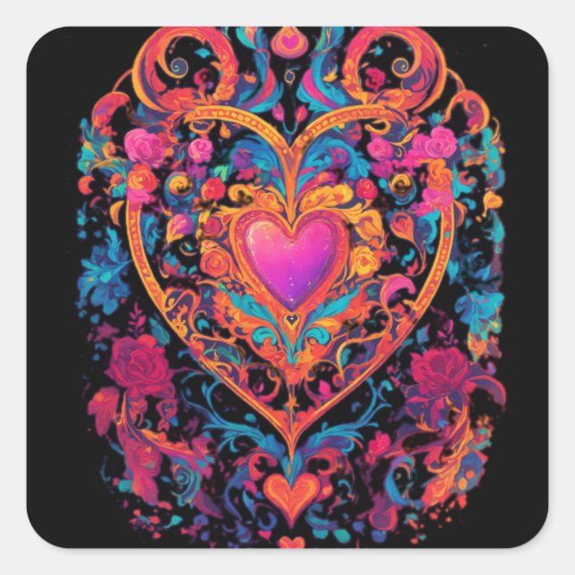 Red Hard Multi-Color Design Style" Square Sticker (Front)