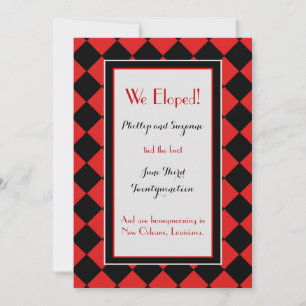 Red Harlequin Pattern Elopement Announcement