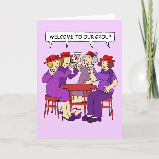 Red Hat Cartoon Ladies Welcome to the Group Card (Front)