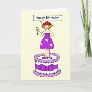 Red Hat Lady Happy Birthday Cartoon Lady Card