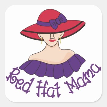Red Hat Mama Square Sticker by Grandslam_Designs at Zazzle