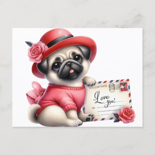 Red Hat Pug  Postcard