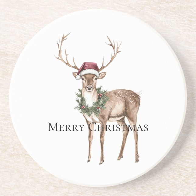 Red Hat Reindeer Christmas Coaster (Front)