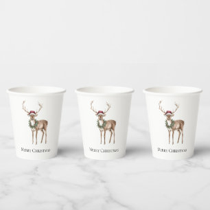 Red Hat Reindeer Christmas Paper Cups