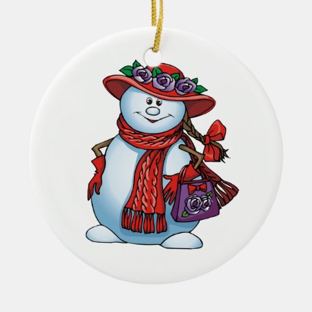 Red Hat Snowlady Ceramic Ornament