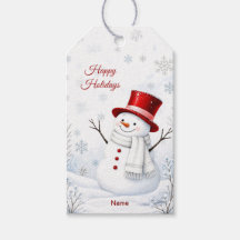 Red Hat Snowman Holiday Gift Tag
