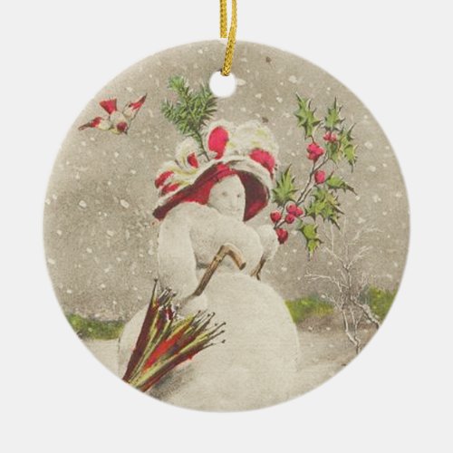 Red Hat Snowwoman Vintage Ornament