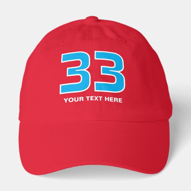 Red hat with custom race number and text template (Front)