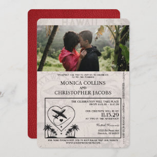 Red Hawaii Passport Wedding Invitation