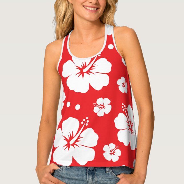 Red Hawaiian Floral Tank Top (Front)
