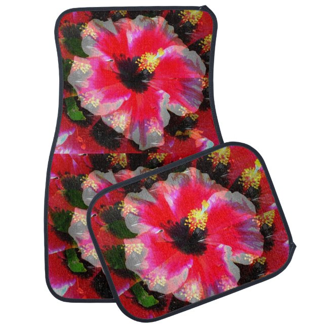 Red Hawaiian Hibiscus car mats (Set)