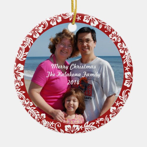 Red Hawaiian Hibiscus Christmas Photo Ornament