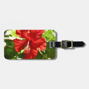 Red Hawaiian Hibiscus Flower Luggage Tag
