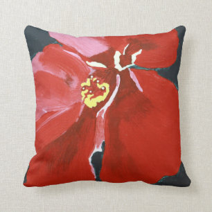 Red Hawaiian Hibiscus Flower Painting Throw Pillow