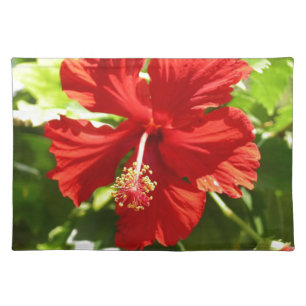 Red Hawaiian Hibiscus Flower Placemat