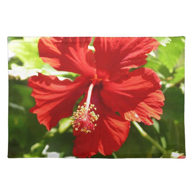 Red Hawaiian Hibiscus Flower Placemat (Front)