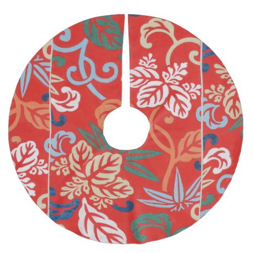 Red Hawaiian Japanese Kimono Brushed Polyester Tree Skirt