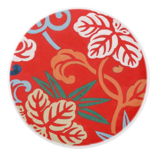Red Hawaiian Japanese Kimono Ceramic Knob