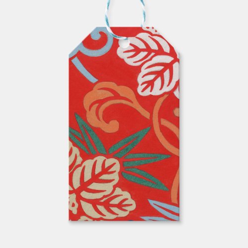 Red Hawaiian Japanese Kimono Design Floral Gift Tags