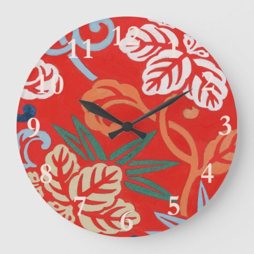 Red Hawaiian Japanese Kimono Large Clock