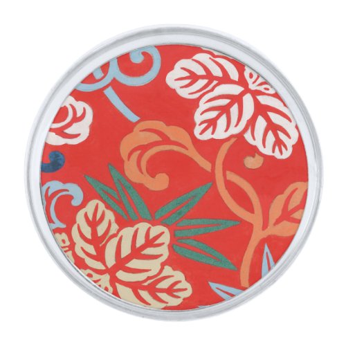 Red Hawaiian Japanese Kimono Silver Finish Lapel Pin