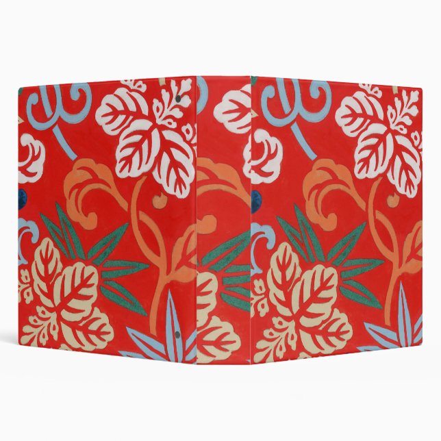 Red Hawaiian Japanese Kimono: Vintage Floral 3 Ring Binder (Background)