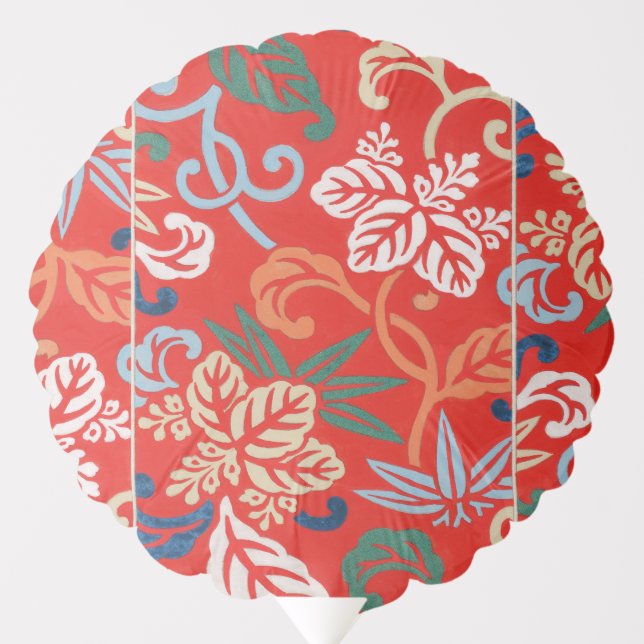 Red Hawaiian Japanese Kimono: Vintage Floral Balloon (Front)