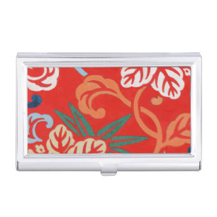 Red Hawaiian Japanese Kimono: Vintage Floral Business Card Case