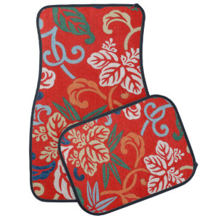 Red Hawaiian Japanese Kimono: Vintage Floral Car Floor Mat