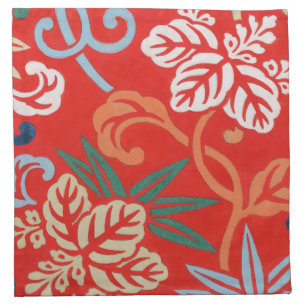 Red Hawaiian Japanese Kimono: Vintage Floral Cloth Napkin