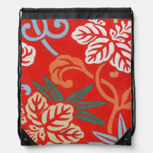 Red Hawaiian Japanese Kimono: Vintage Floral Drawstring Bag