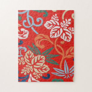 Red Hawaiian Japanese Kimono: Vintage Floral Jigsaw Puzzle