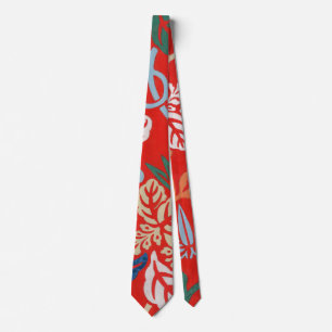 Red Hawaiian Japanese Kimono: Vintage Floral Neck Tie