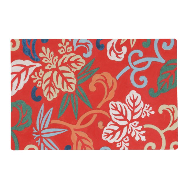 Red Hawaiian Japanese Kimono: Vintage Floral Placemat (Front)