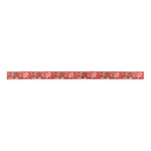 Red Hawaiian Japanese Kimono: Vintage Floral Satin Ribbon