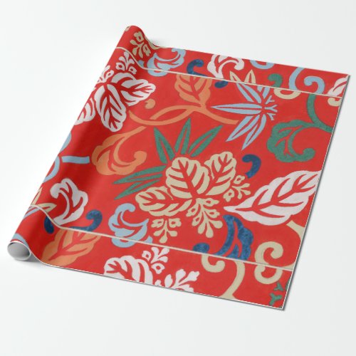 Red Hawaiian Japanese Kimono Wrapping Paper