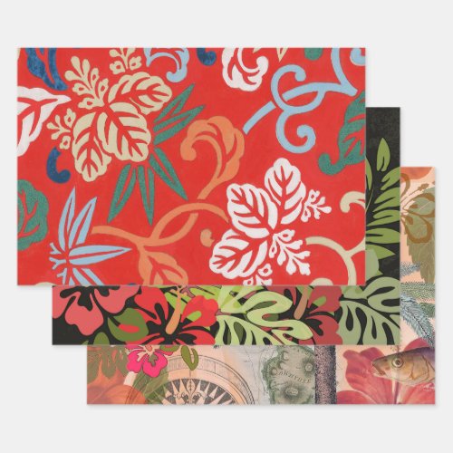 Red Hawaiian Japanese Kimono Wrapping Paper Sheets