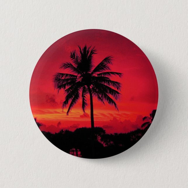 Red Hawaiian Sunset Exotic Palm Trees Button (Front)